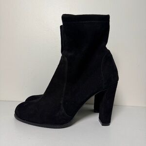 Stuart Weitzman Black Suede Leather Heel Pull On Ankle Boots | Size 7.5